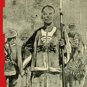 Illustration of a traditional Chinese warrior holding a spear.